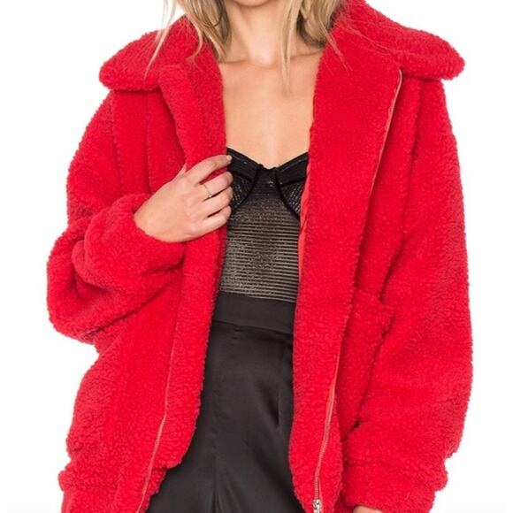 I.AM.GIA. Womens Full-Zip Pixie Oversized Red Teddy Sherpa Shearling Jacket XS